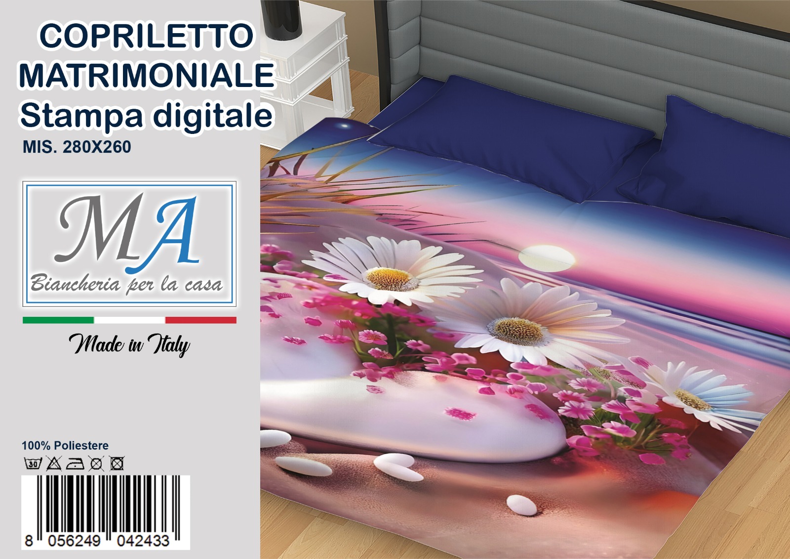 Copriletto matrimoniale fiori