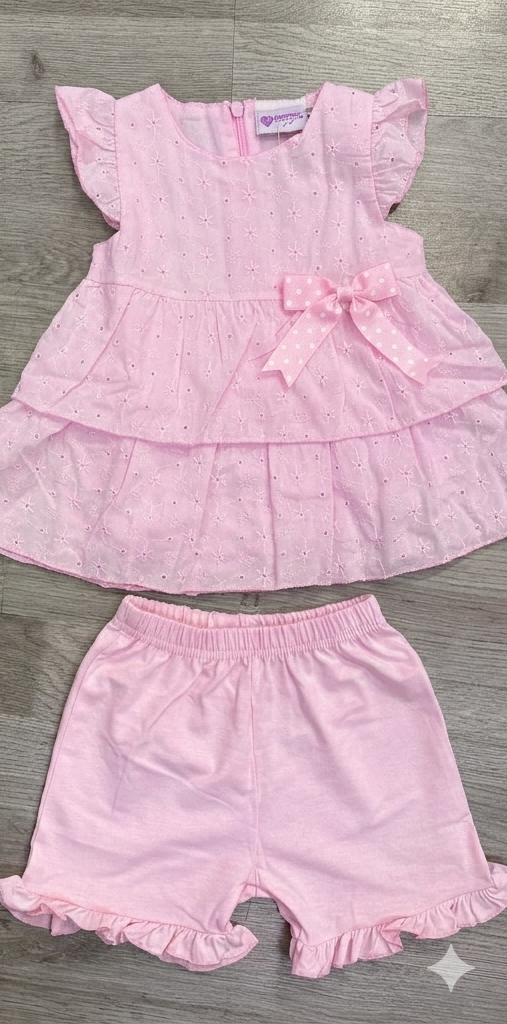 Completo Estivo 2 Pezzi Bambina in Pizzo Sangallo con Fiocco e Shorts - immagine 3